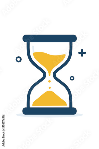 Modern flat vector illustration of hourglass timer, sand clock symbolizing time management, countdown, deadline, urgency, quick response, productivity, and efficiency on white background