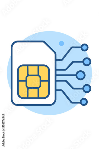 Mobile SIM card vector icon with microchip and circuit board. Modern flat illustration concept for phone communication, cellular network, smartphone data, and mobile connectivity.