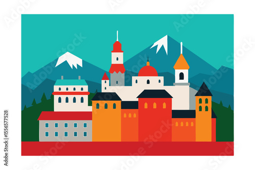Majestic Mountain Village A Charming European Town Illustration