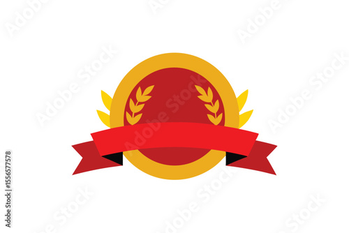 Award Winning Design Red and Gold Laurel Wreath Badge with Ribbon