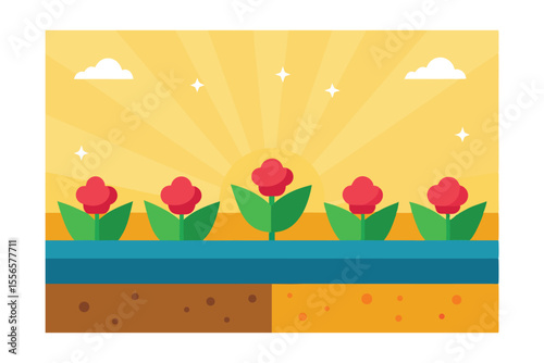 Vibrant Flowers Blooming Under the Rising Sun A Garden's Growth
