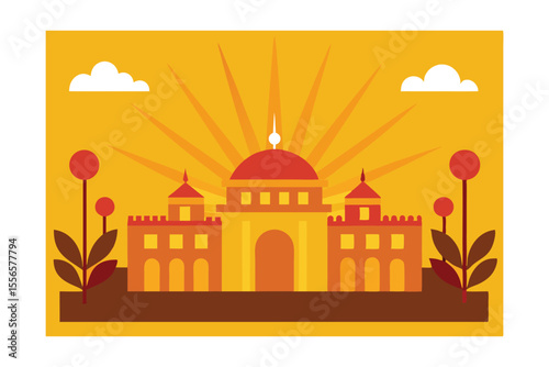 Sunrise over Majestic Palace A Vibrant Architectural Illustration