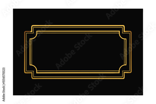 Elegant Gold Frame on Black: A sophisticated rectangular gold frame with intricate detailing, set against a striking black backdrop, perfect for conveying luxury, prestige, or an invitation.