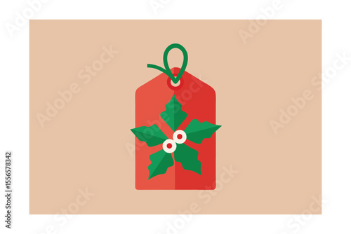 Festive Gift Tag: A close-up shot of a festive gift tag, adorned with a vibrant holly sprig and a delicate loop of green thread, exuding warmth and joy.