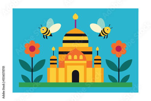Honeycomb Hive Palace Bees, Flowers, and Architectural Delight