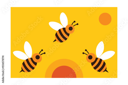 Busy Bees in Flight A Vibrant Illustration of Honeybee Activity