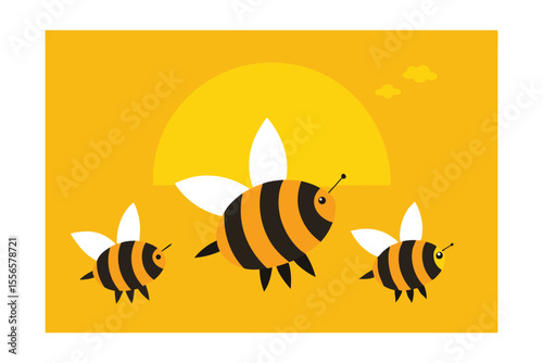 Adorable Bumblebees at Sunset A Charming Illustration of Nature's Tiny Wonders