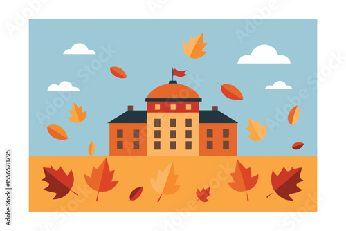 Autumn Leaves Falling on a Majestic University Campus Back to School Season