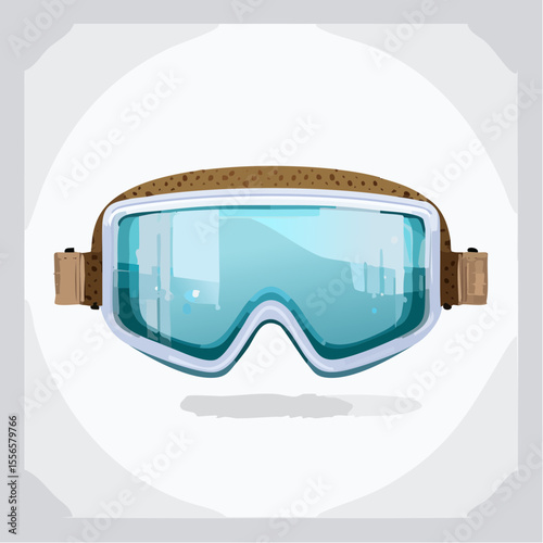 A pair of ski goggles with frosted edges and strap
