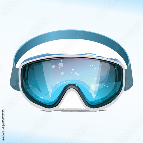 A pair of ski goggles with frosted edges and strap
