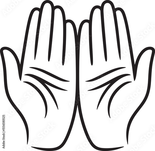 Black Silhouette Two Hands Raised Palms Up Simple Line Art Graphic Design Element vector