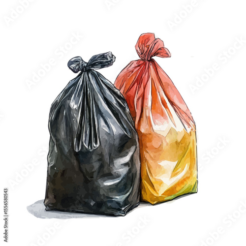 watercolor of Trash Bags, vector, isolated on a white background.