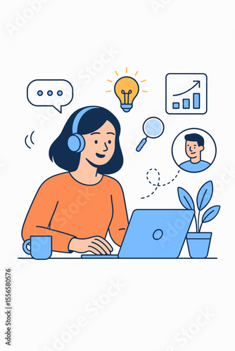 Remote work online assistant vector illustration. Virtual teamwork, customer support, telecommuting manager, idea generation, digital communication, business growth, network collaboration concept