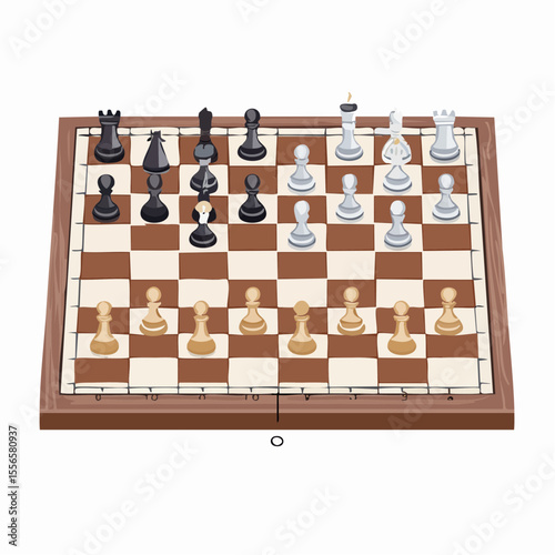 A chessboard mid-game with key pieces in play
