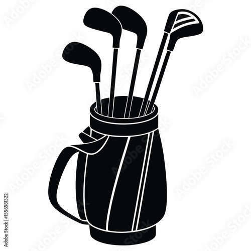 Golf clubs in bag icon representing sports gear and golfing activity silhouette vector