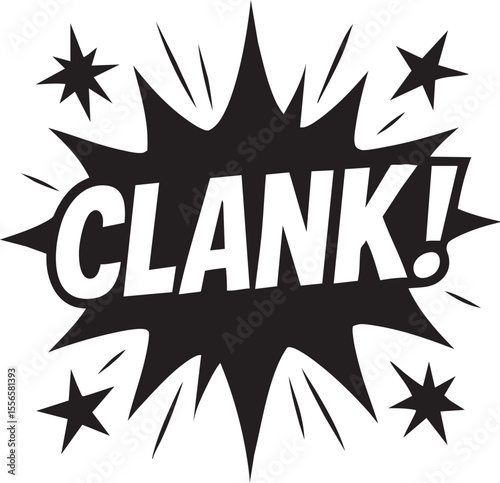 Clank! Comic Book Sound Effect - Black and White Graphic