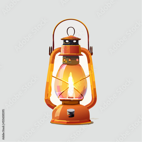 A lantern glowing softly with a curved handle
