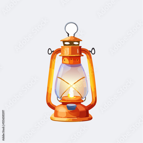A lantern glowing softly with a curved handle
