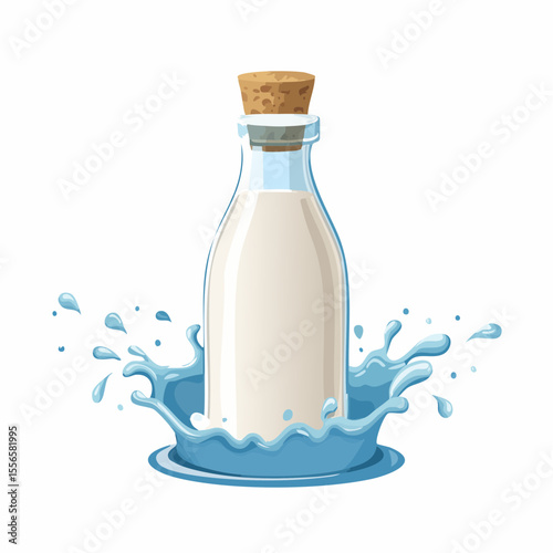 A milk bottle with a cork and a splash
