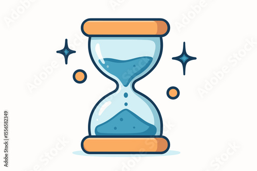 Modern cartoon hourglass vector illustration. Time management, deadline, countdown, quick response, productivity concept. Blue sand timer icon isolated on white background. Minimal flat design.
