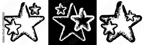 Set of hand drawn yellow star shape in sketch ink style