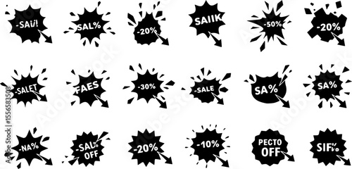 Starburst price icons set. Burst icons represent exploding and shattering objects, indicating sudden releases of energy or destruction
