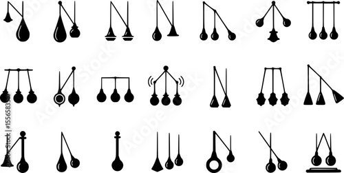 Swinging hypnosis pendulum icons set. Collection of diverse pendulum illustrations for hypnosis concept
