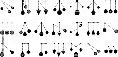 Swinging hypnosis pendulum icons set. Collection of diverse pendulum illustrations for hypnosis concept
