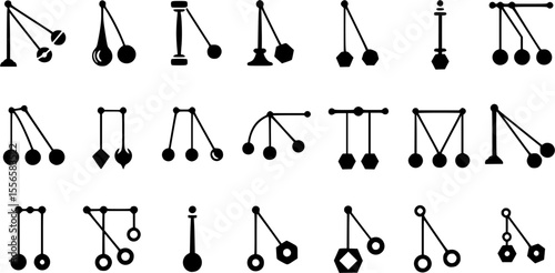 Swinging hypnosis pendulum icons set. Collection of diverse pendulum illustrations for hypnosis concept
