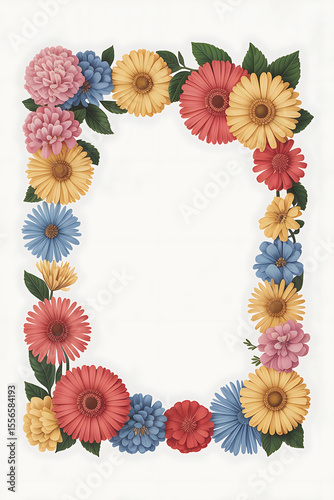 Colorful flower wreath border, vibrant floral frame.
