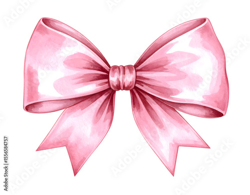 Beautiful stock illustration with watercolor hand drawn pink bow