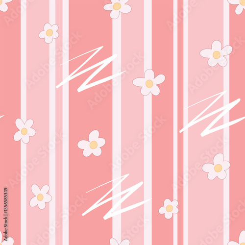 Striped seamless pattern with Sakura flowers. Vector Illustration for printing, backgrounds, covers and packaging. Image can be used for greeting cards, posters, textile. Isolated on white background.