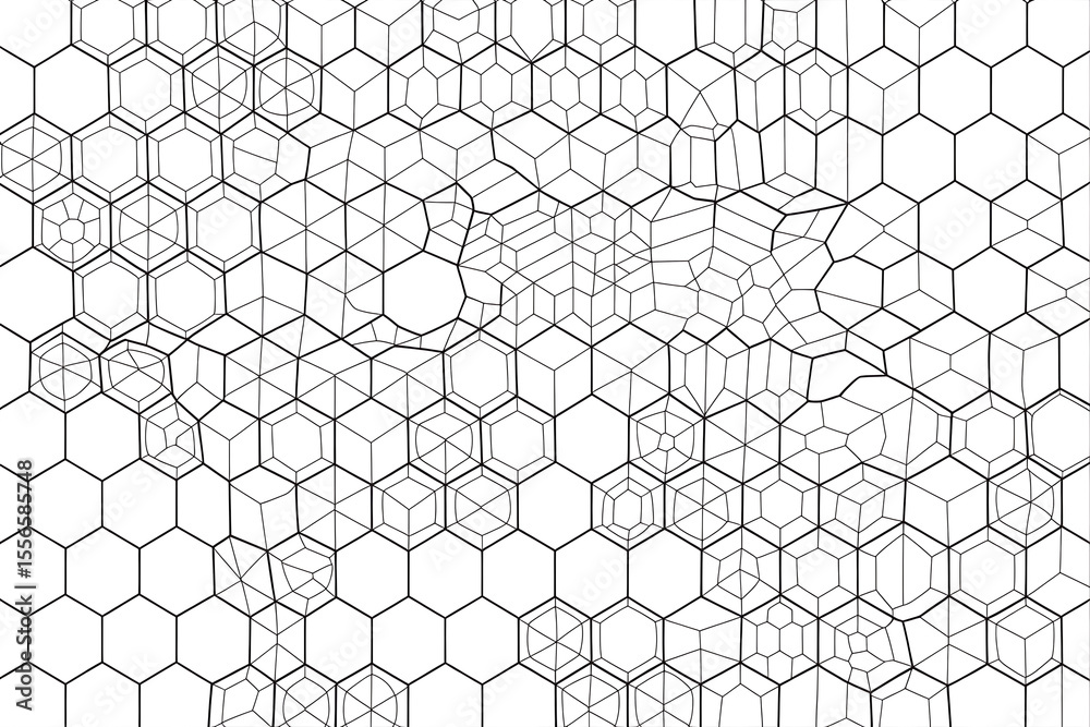Fototapeta premium Abstract pattern of interlocking hexagons and geometric shapes.