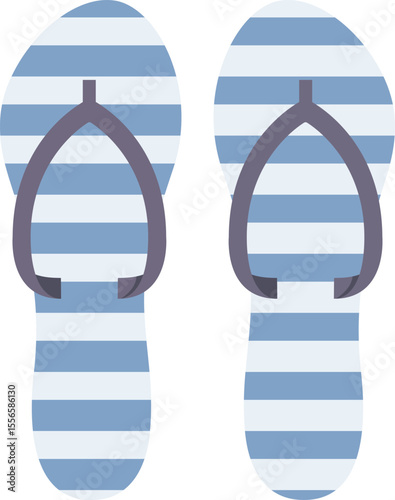 Beach shoes. Flip-flops with bright striped colors. Summer slipper, pool shoe, sandal, cartoon rubber footwear. Hand drawn vector illustration.