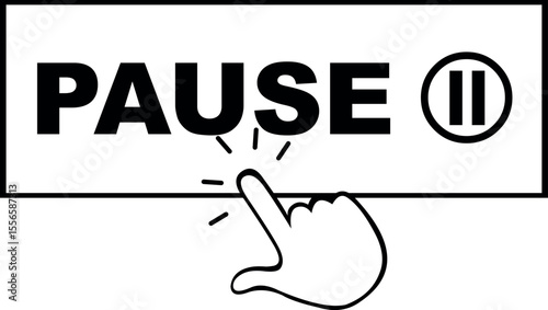 vector illustration drawing black and white icon hand press pause button