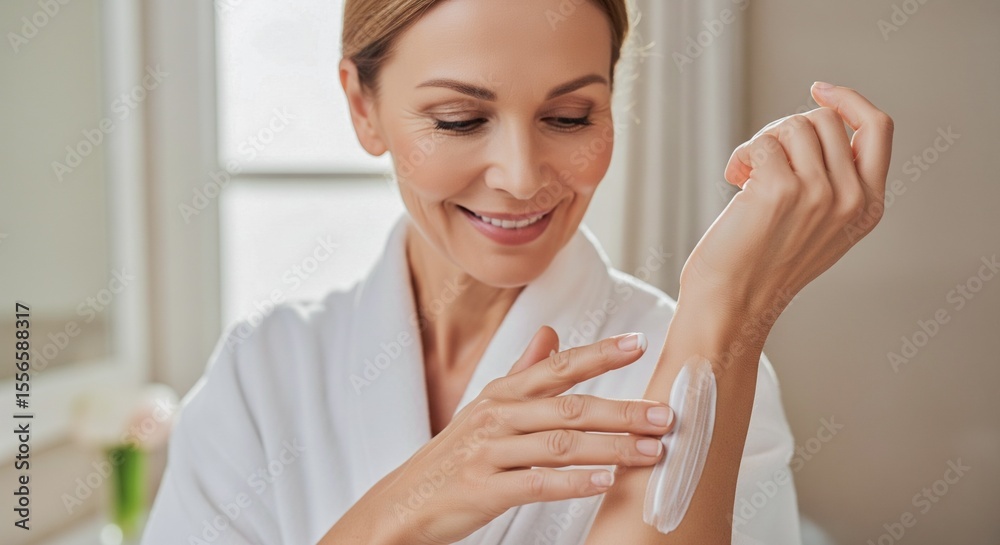 Woman Applying Moisturizer - Skincare Routine & Self-Care Concept Woman Applying Moisturizer - Skincare Routine & Self-Care Concept