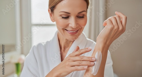 Woman Applying Moisturizer - Skincare Routine & Self-Care Concept
