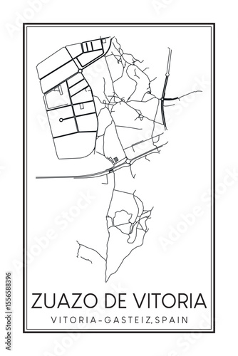 Hand drawn printable downtown road map poster of district ZUAZO DE VITORIA of the Spanish city of VITORIA-GASTEIZ on solid white background with city name
