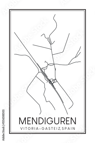 Hand drawn printable downtown road map poster of district MENDIGUREN of the Spanish city of VITORIA-GASTEIZ on solid white background with city name