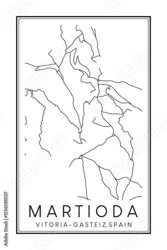 Hand drawn printable downtown road map poster of district MARTIODA of the Spanish city of VITORIA-GASTEIZ on solid white background with city name