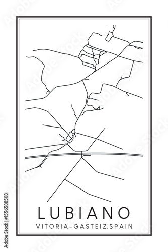 Hand drawn printable downtown road map poster of district LUBIANO of the Spanish city of VITORIA-GASTEIZ on solid white background with city name