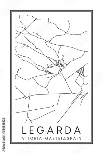 Hand drawn printable downtown road map poster of district LEGARDA of the Spanish city of VITORIA-GASTEIZ on solid white background with city name