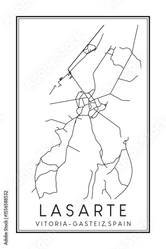 Hand drawn printable downtown road map poster of district LASARTE of the Spanish city of VITORIA-GASTEIZ on solid white background with city name