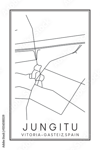 Hand drawn printable downtown road map poster of district JUNGITU of the Spanish city of VITORIA-GASTEIZ on solid white background with city name