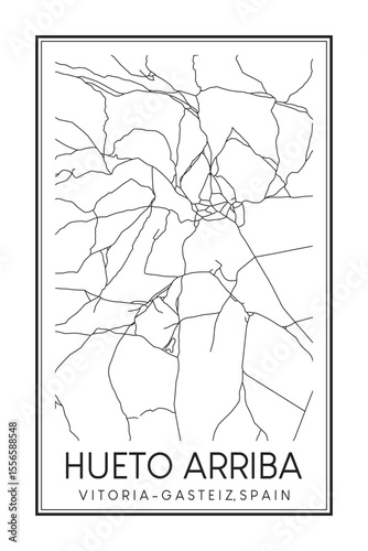 Hand drawn printable downtown road map poster of district HUETO ARRIBA of the Spanish city of VITORIA-GASTEIZ on solid white background with city name