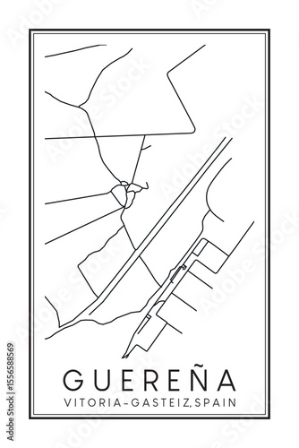 Hand drawn printable downtown road map poster of district GUEREÑA of the Spanish city of VITORIA-GASTEIZ on solid white background with city name