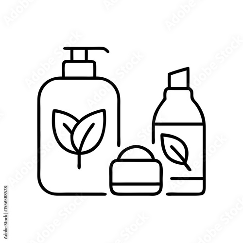 Vegan cosmetic products in minimalist style with leaf design