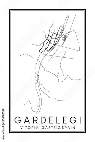 Hand drawn printable downtown road map poster of district GARDELEGI of the Spanish city of VITORIA-GASTEIZ on solid white background with city name