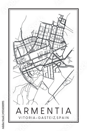 Hand drawn printable downtown road map poster of district ARMENTIA of the Spanish city of VITORIA-GASTEIZ on solid white background with city name