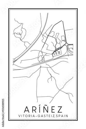 Hand drawn printable downtown road map poster of district ARÍÑEZ - ARIÑIZ of the Spanish city of VITORIA-GASTEIZ on solid white background with city name
